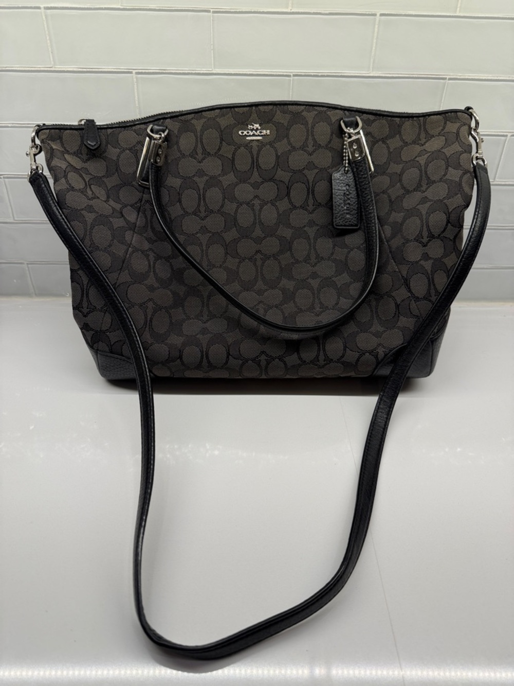 Coach Monogram Shoulder Bag in Black and Brown